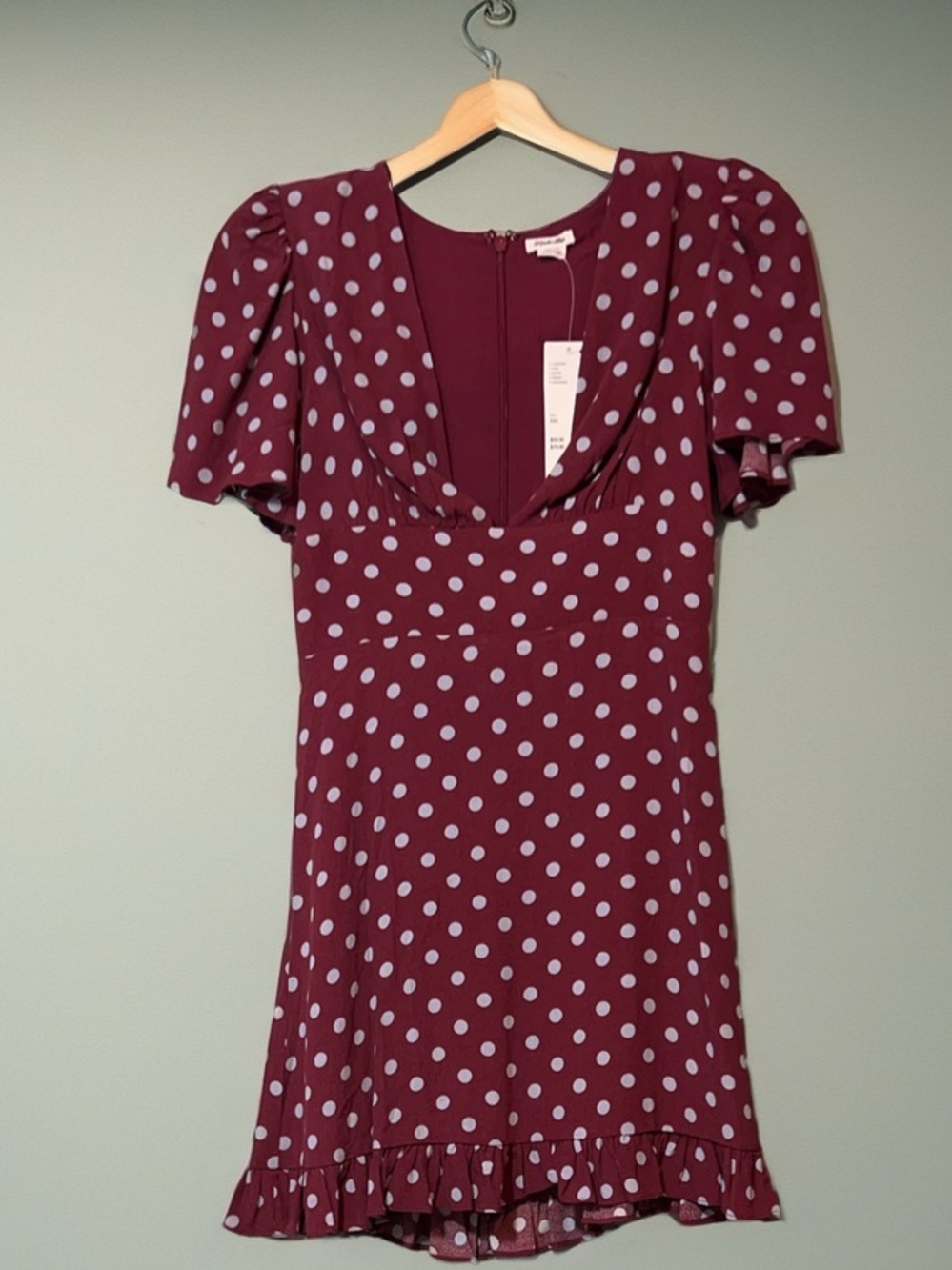 Urban Red Polka Dot Mini Dress XXS Deep V Ruffle Hem NWT